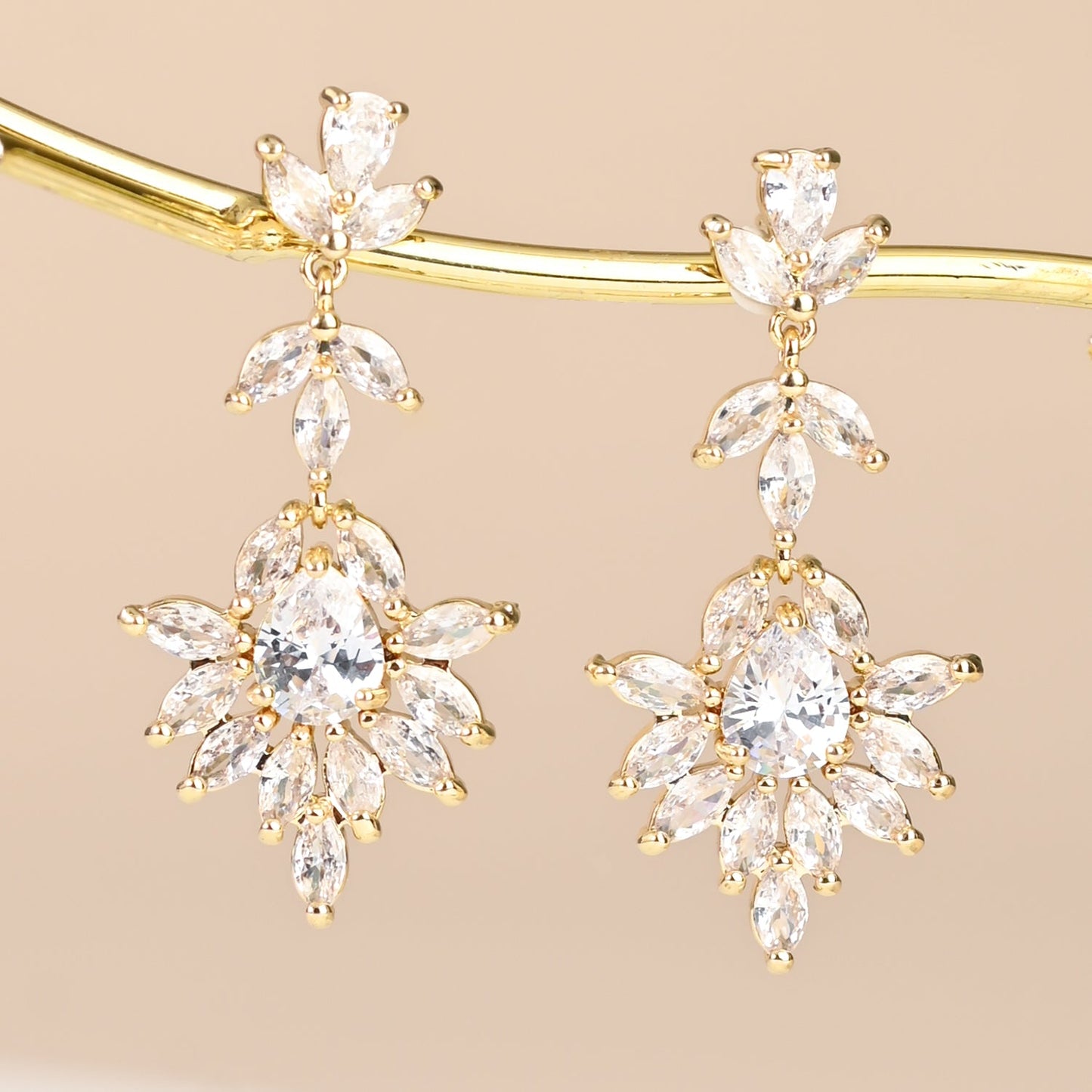 Golden Chandelier Zircon Earrings