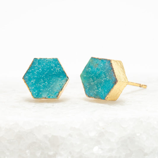 Natalie Turquoise Hexagon Stud Earrings