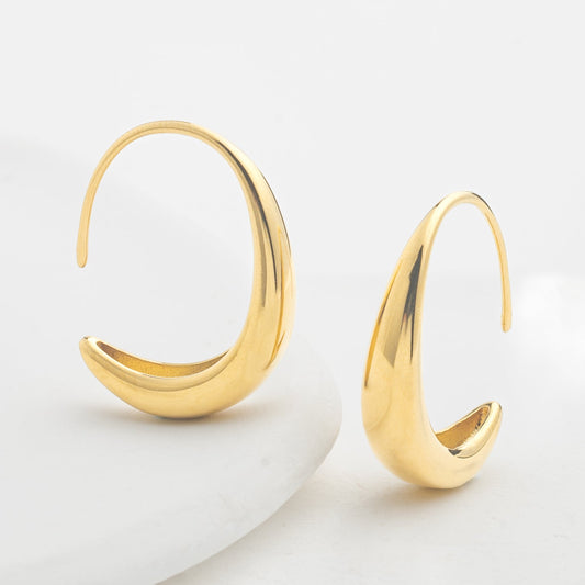 Crescent Moon Thread Drop Earrings in Gold
